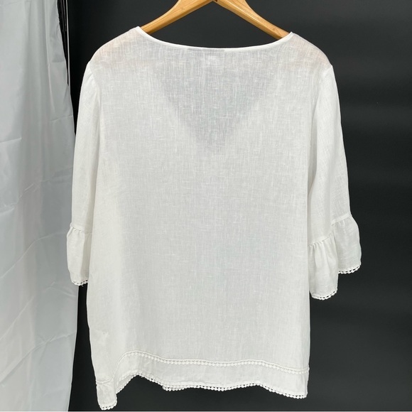Tahari Womens 100% Linen Tunic Size XXL White Ruffled Sleeves Boho Summer Beach - Picture 7 of 9